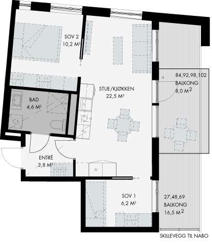3-roms med alternativ planløsning
